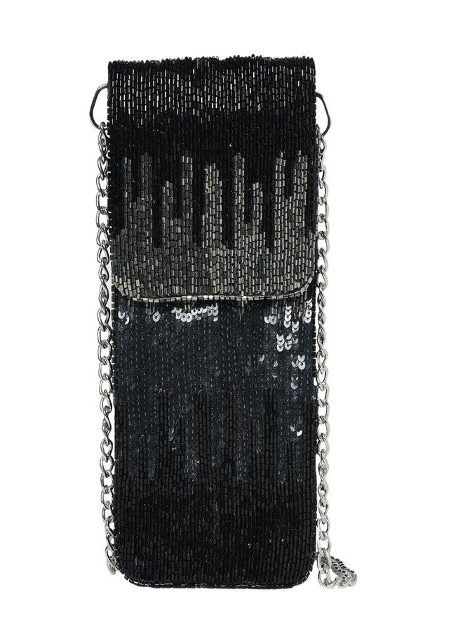 MARKQUES Black Silver Cutdana Embellished Mobile Sling Bag - Image 1